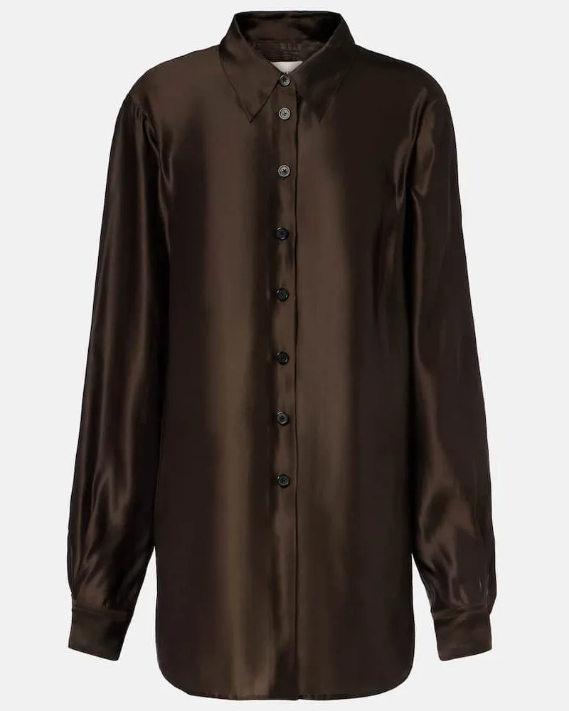 KHAITE Oversize-Hemd Auryn aus Satin Braun