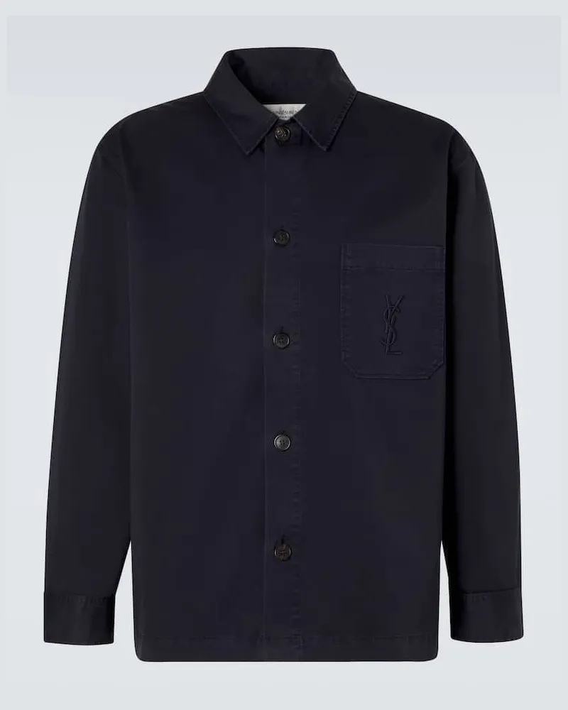 Saint Laurent Hemd Cassandre aus Baumwolle Blau