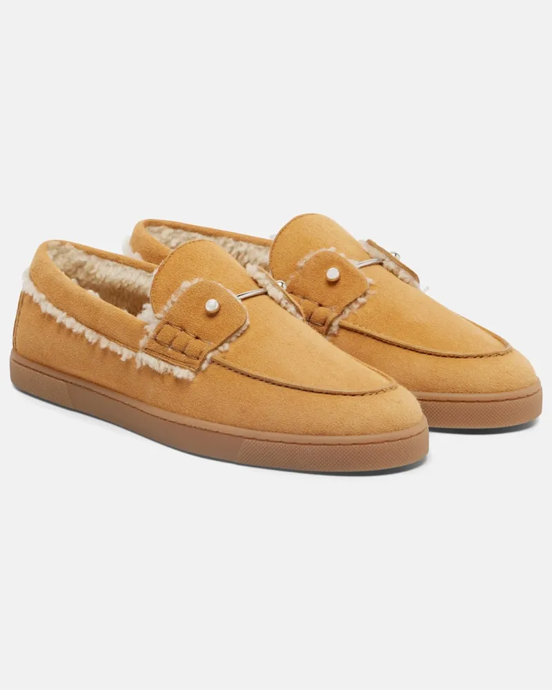 Christian Louboutin Loafers Chambeliboat aus Veloursleder mit Shearling Beige