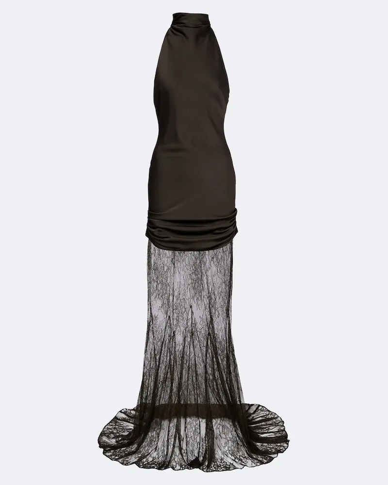 De La Vali Maxikleid Eldra aus Satin mit Spitze Braun