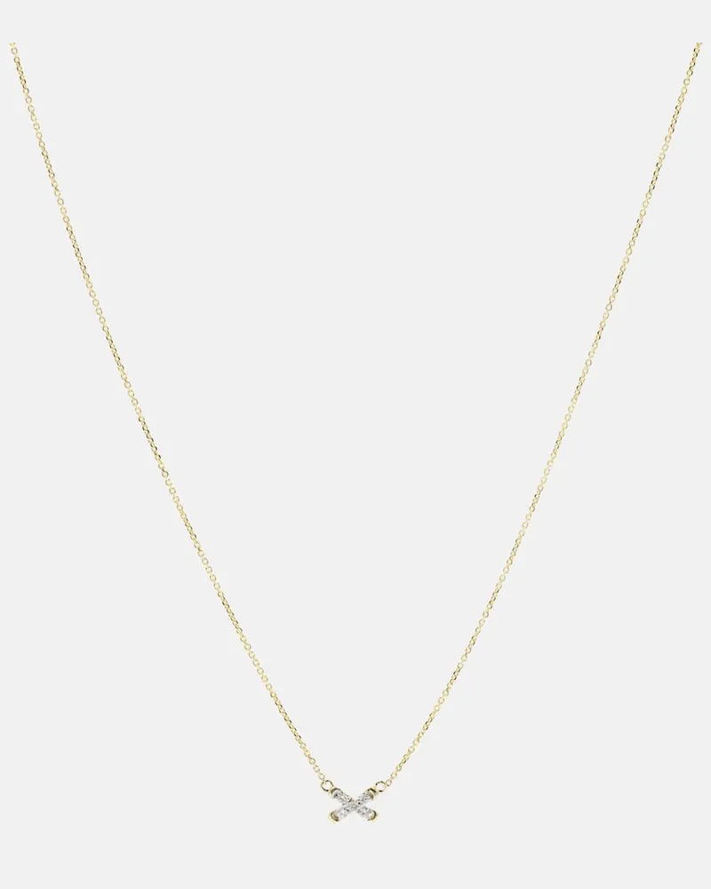 Stone & Strand Halskette Diamond Cross Stitch aus 14kt Gelbgold mit Diamanten Gold