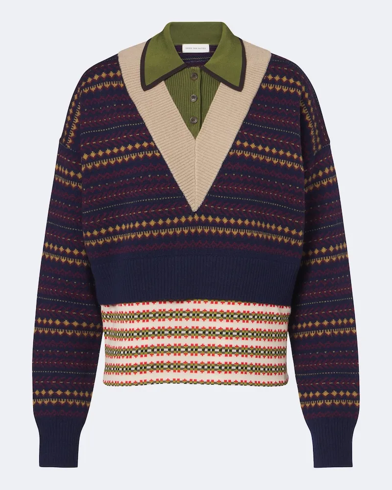 Dries van Noten Jacquard-Polopullover aus einem Wollgemisch Multicolor