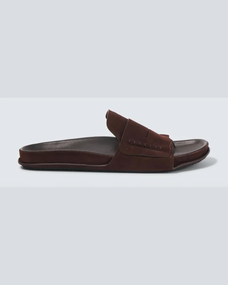 Jacquemus Pantoletten Mocassin aus Veloursleder Braun