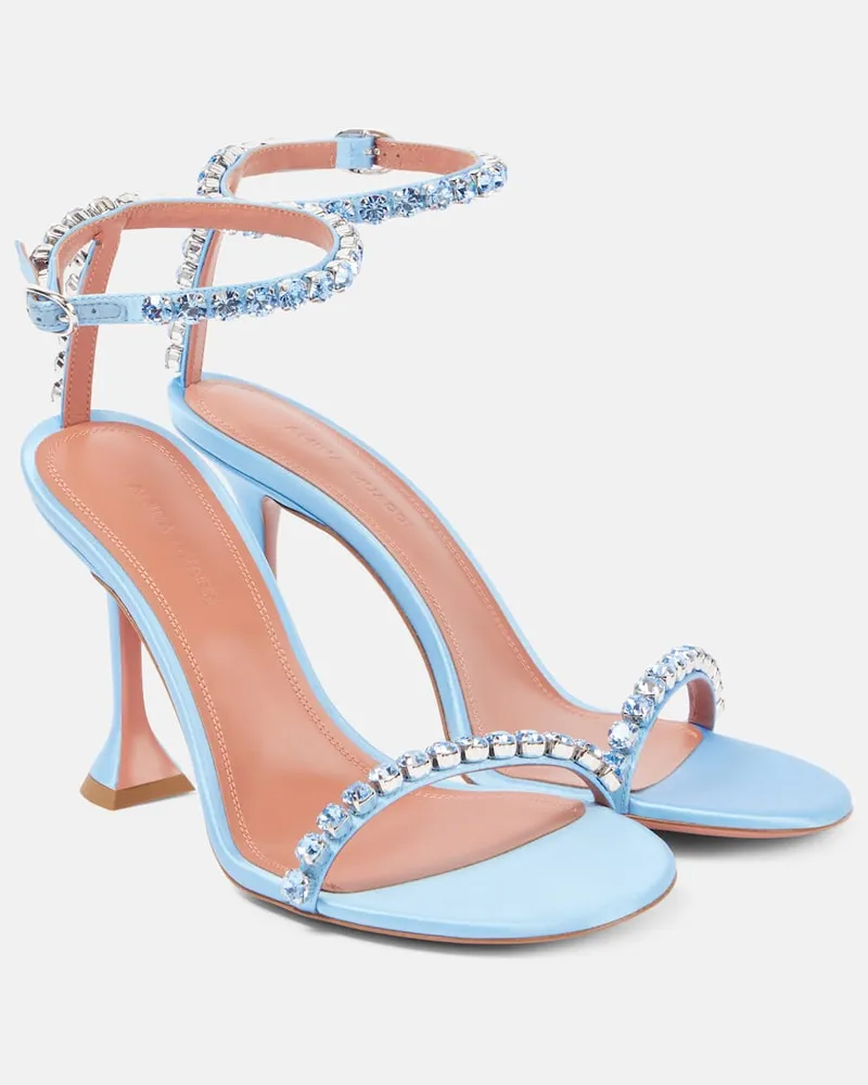 Amina Muaddi Sandalen Gigi 95 aus Satin mit Kristallen Blau
