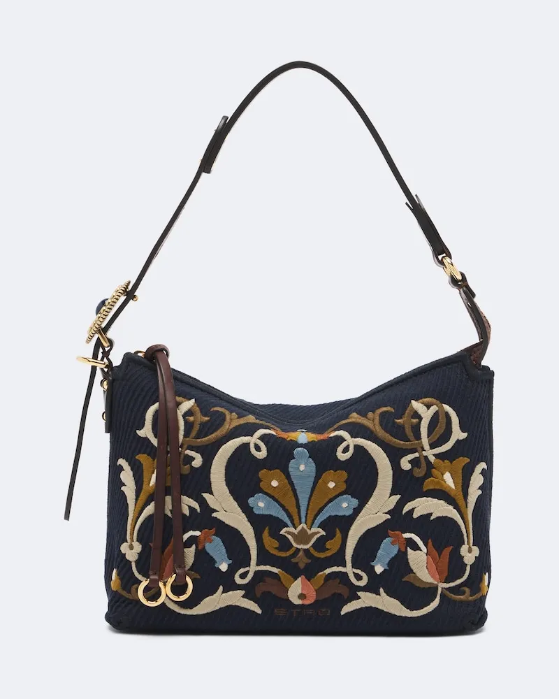 Etro Bestickte Schultertasche Rosette aus Canvas Multicolor