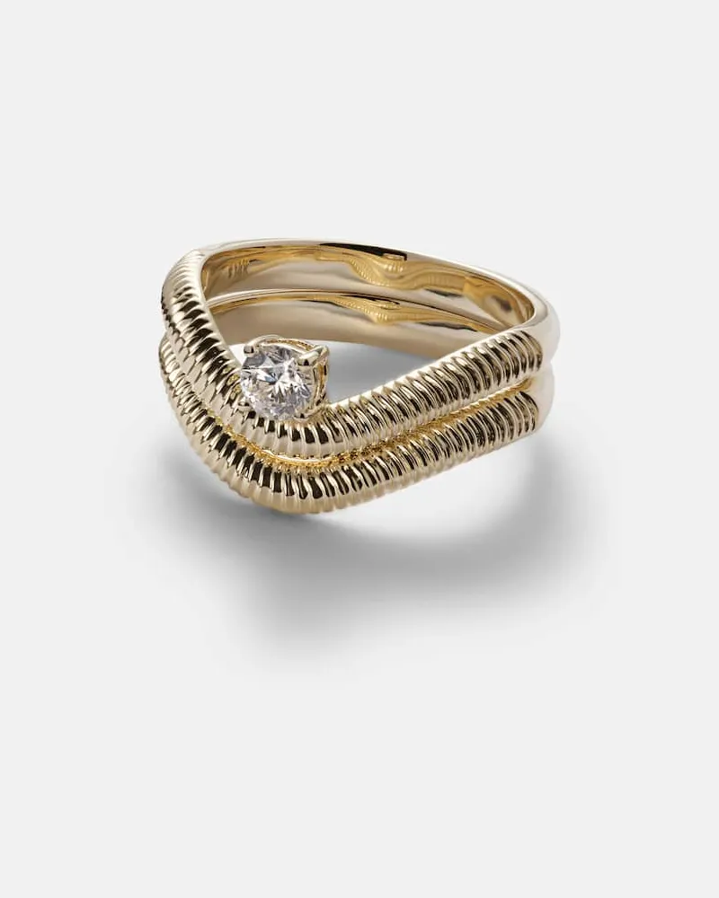 Stone & Strand Set Tina aus zwei Ringen aus 14kt Gelbgold mit Diamanten Gold