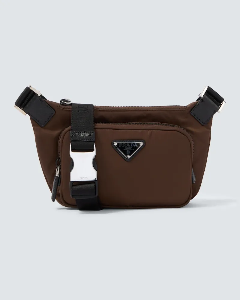 Prada Schultertasche aus Re-Nylon mit Leder Braun