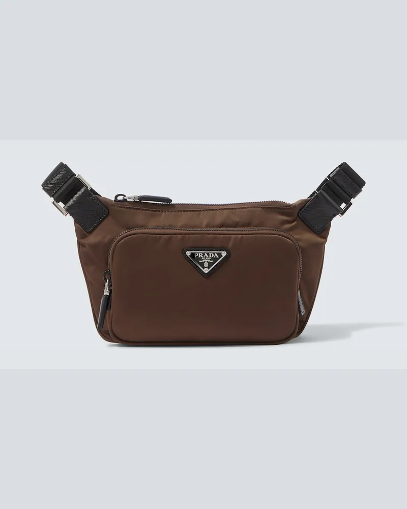 Prada Schultertasche aus Re-Nylon mit Leder Braun