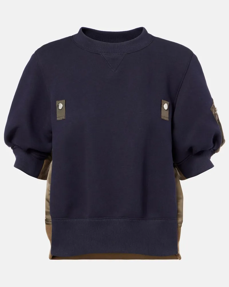 Sacai Top aus Twill und Jersey Blau