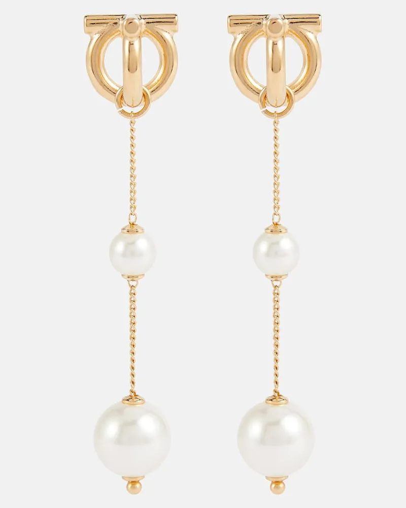 Ferragamo Ohrringe Gancini mit Zierperlen Gold