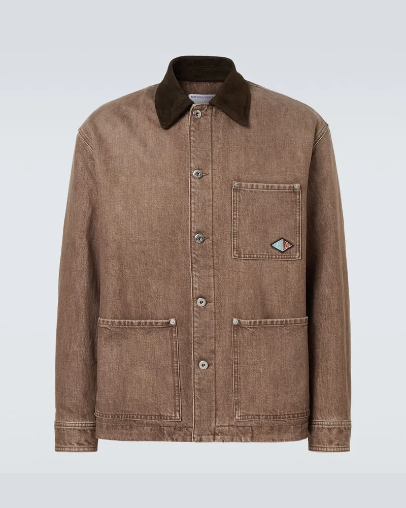 Bottega Veneta Jeansjacke mit Veloursleder Braun