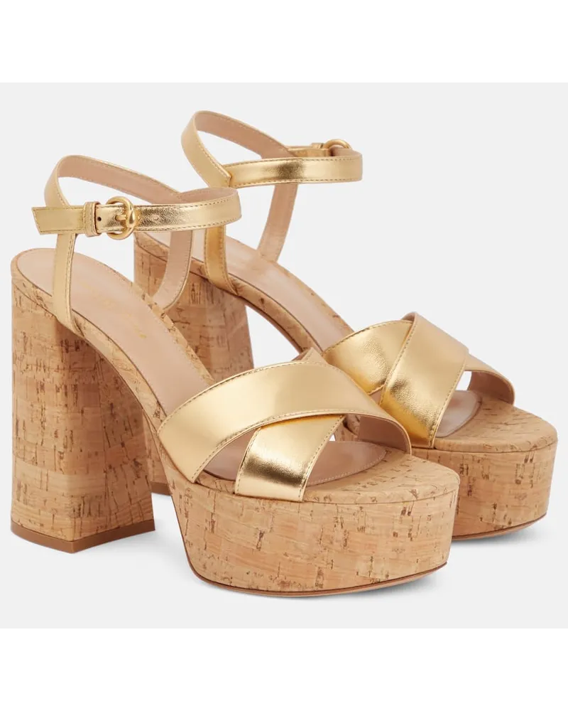 Gianvito Rossi Plateausandalen Bebe aus Metallic-Leder Gold