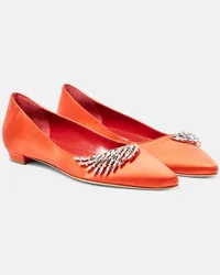 Manolo Blahnik Verzierte Ballerinas Pluma aus Satin Orange