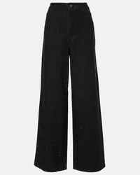 Self-Portrait Wide-Leg Jeans mit Kristallen Schwarz