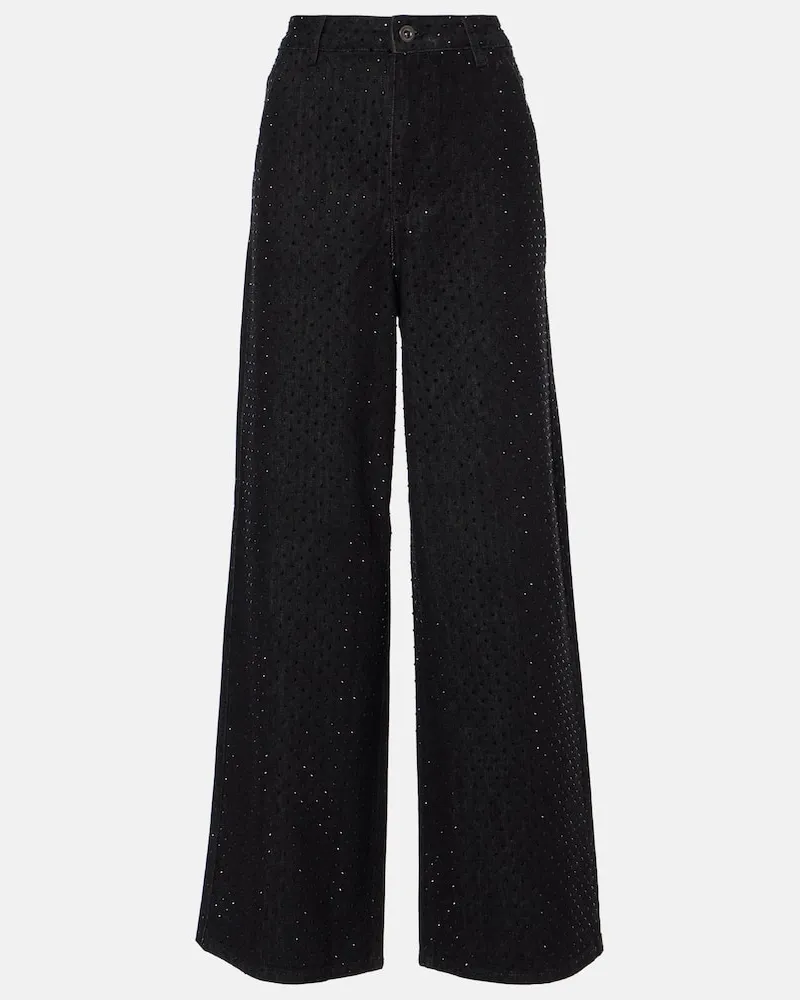 Self-Portrait Wide-Leg Jeans mit Kristallen Schwarz