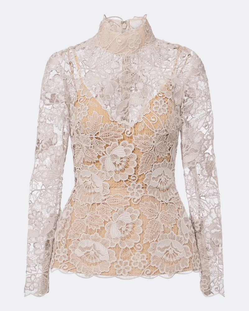 Elie Saab Top aus Guipure-Spitze Grau