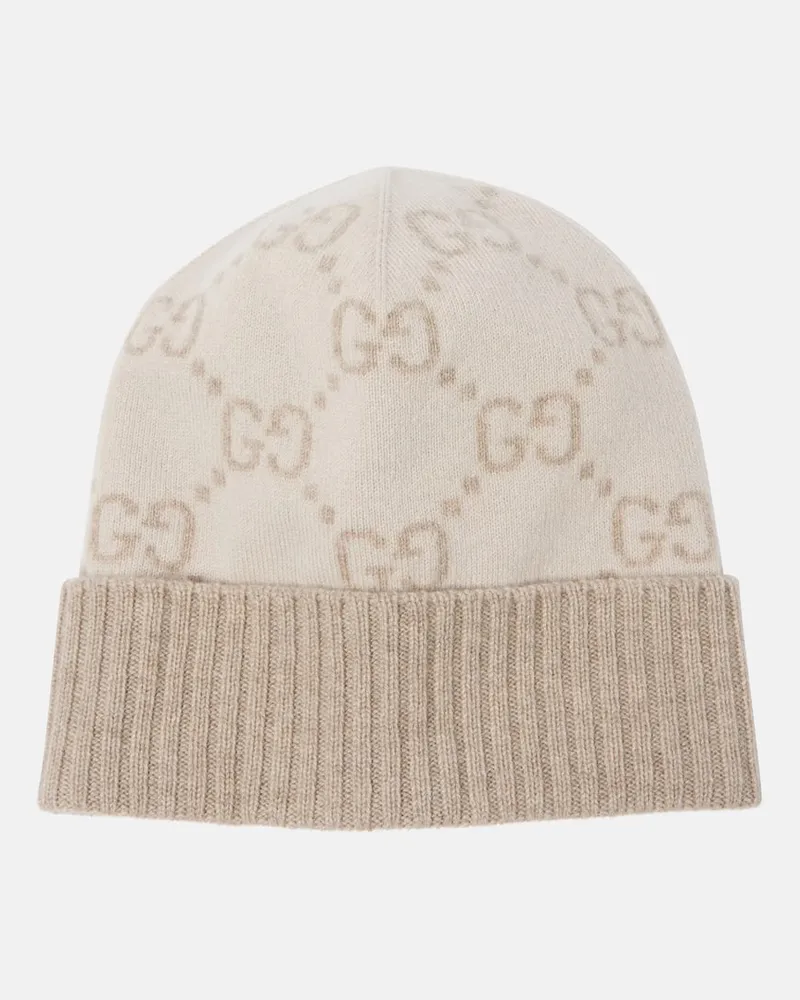 Gucci Mütze GG aus Kaschmir-Jacquard Weiß