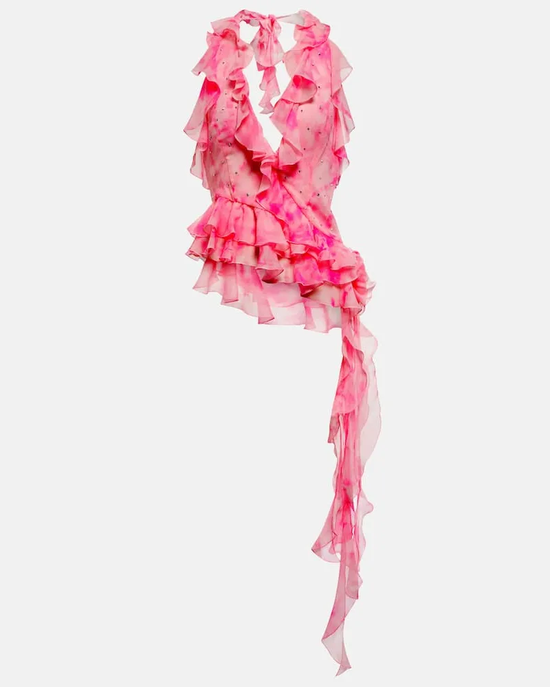 Alessandra Rich Verziertes Top aus Seide Pink