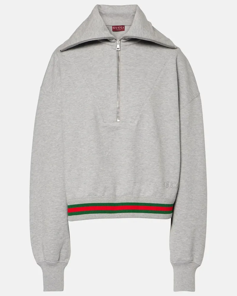 Gucci Sweatshirt Web Stripe aus Baumwoll-Jersey Grau