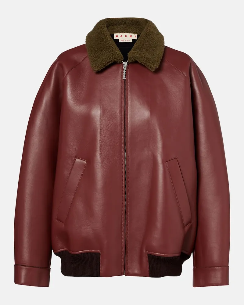 Marni Lederjacke mit Shearling Burgunderrot