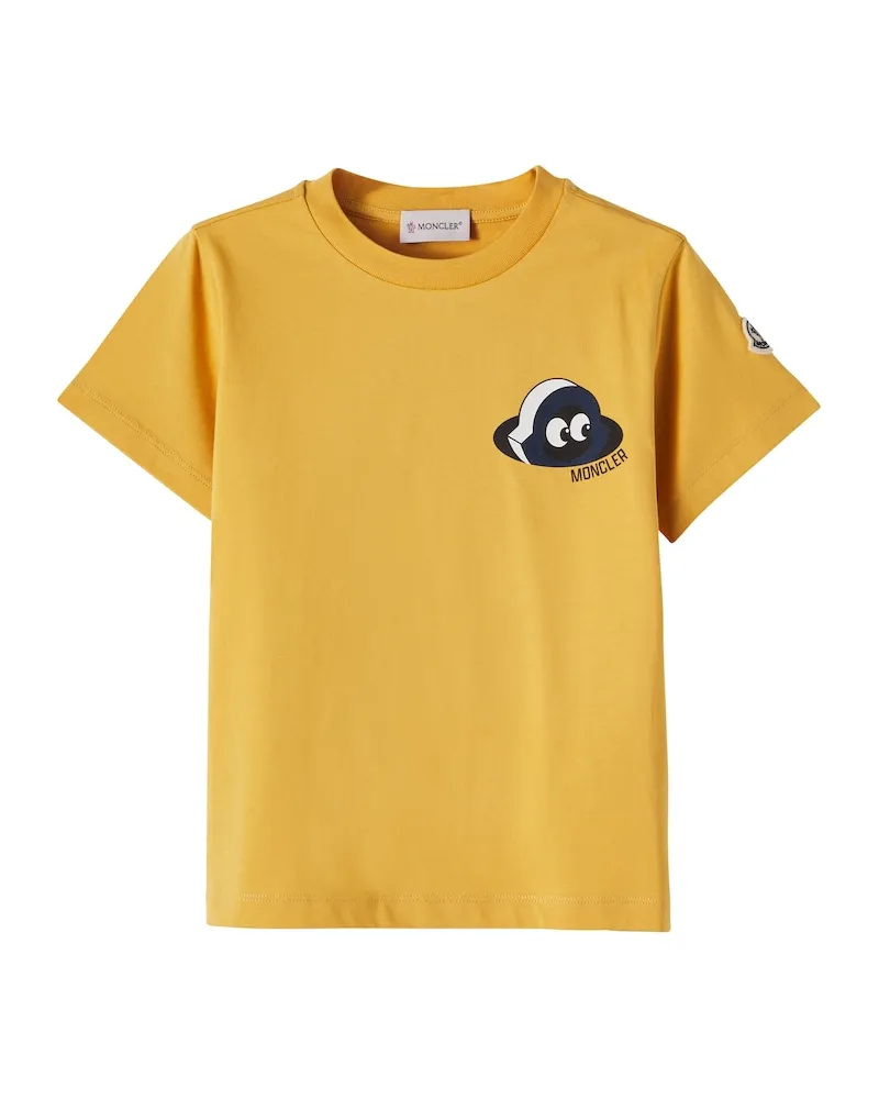 Moncler Bedrucktes T-Shirt aus Baumwoll-Jersey Gelb