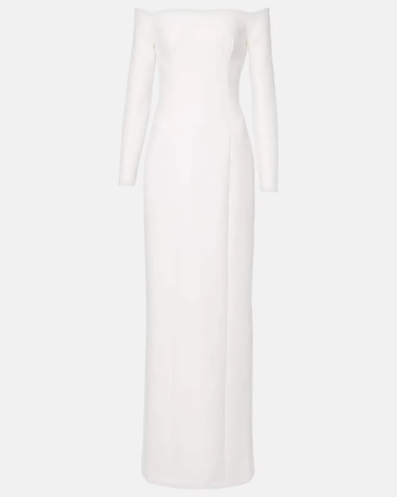 Safiyaa Bridal Off-Shoulder-Robe aus Crêpe Weiß