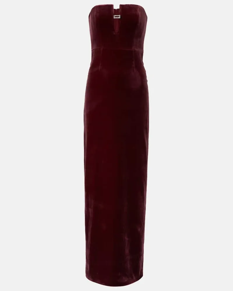 Roland Mouret Bustier-Robe aus Samt mit Kristallen Burgunderrot