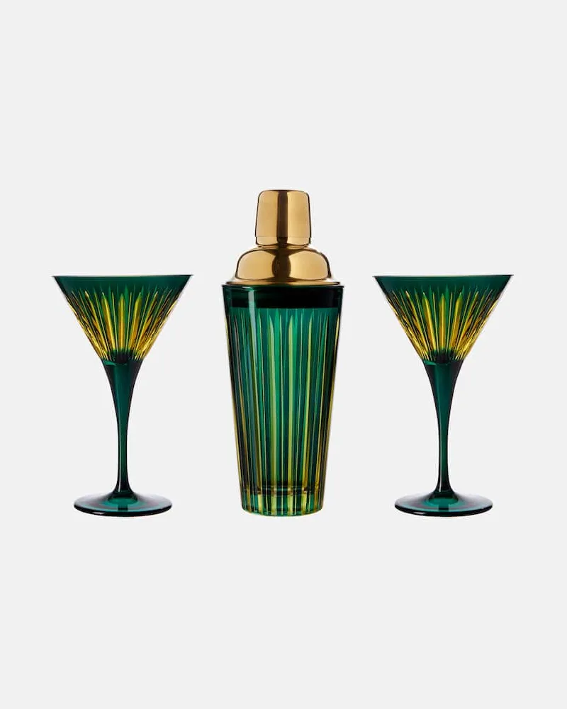 L’OBJET Set Prism aus Shaker und zwei Martinigläsern Grün