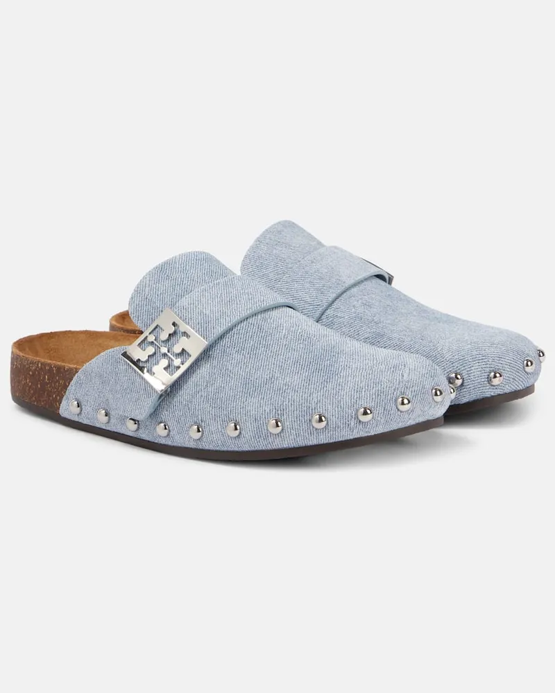 Tory Burch Verzierte Clogs Mellow aus Veloursleder Blau