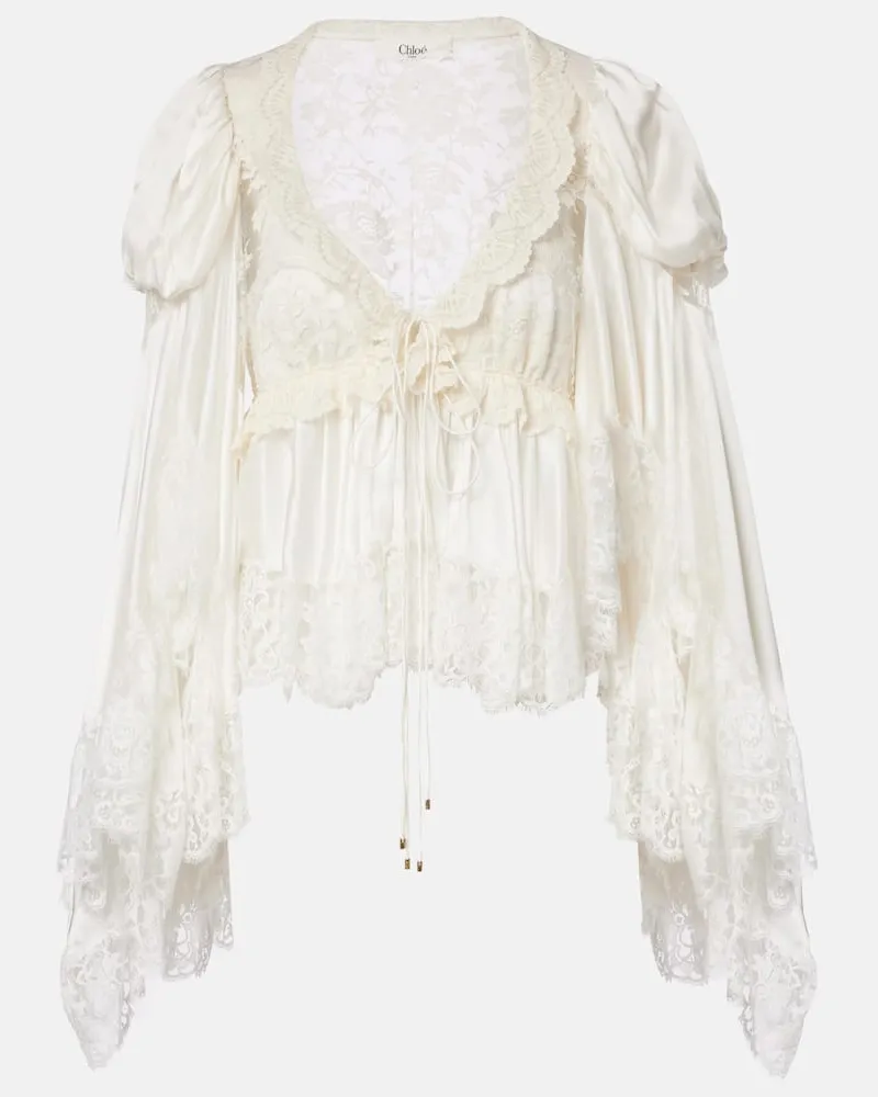 Chloé Chloé Top aus Seidensatin mit Spitze Weiß