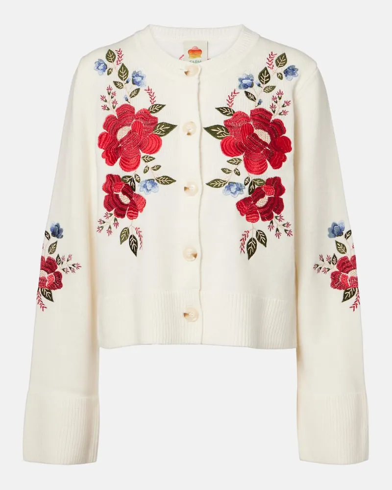FARM Rio Bestickter Cardigan aus Wolle Weiß