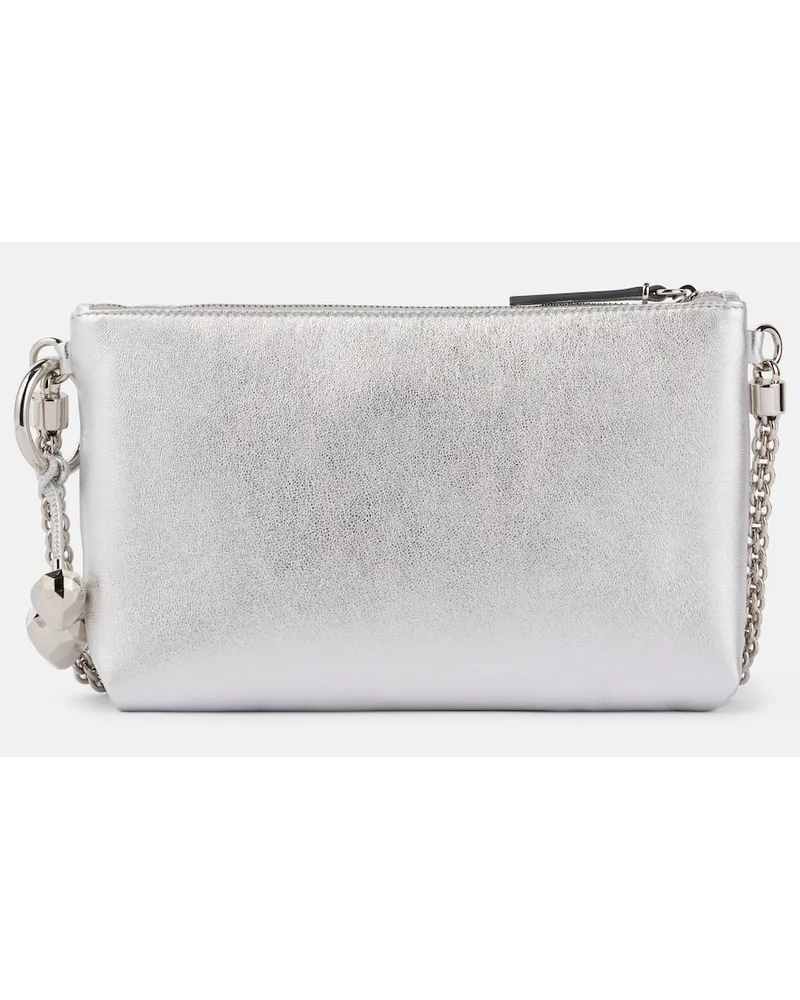 Jimmy Choo Clutch Callie Mini aus Metallic-Leder Silber