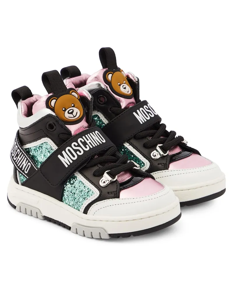 Moschino High-Top Sneakers mit Leder und Glitter Multicolor