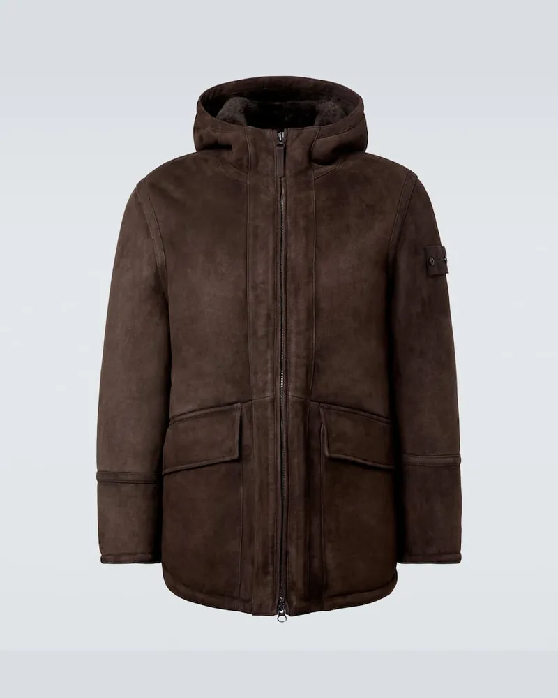 Stone Island Jacke Ghost aus Veloursleder mit Shearling Braun