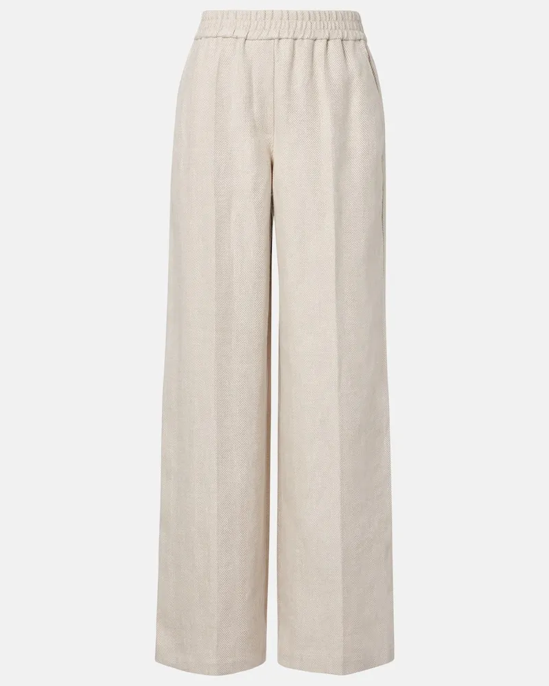 Brunello Cucinelli Weite Hose aus Leinen und Baumwolle Beige