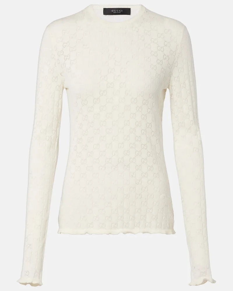 Gucci Pullover GG aus Devoré Weiß