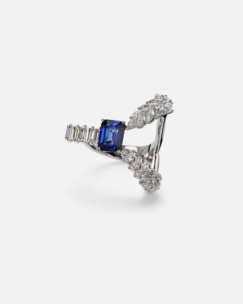 YEPREM Ring Reign Supreme aus 18kt Weißgold mit Diamanten und Saphir Silber