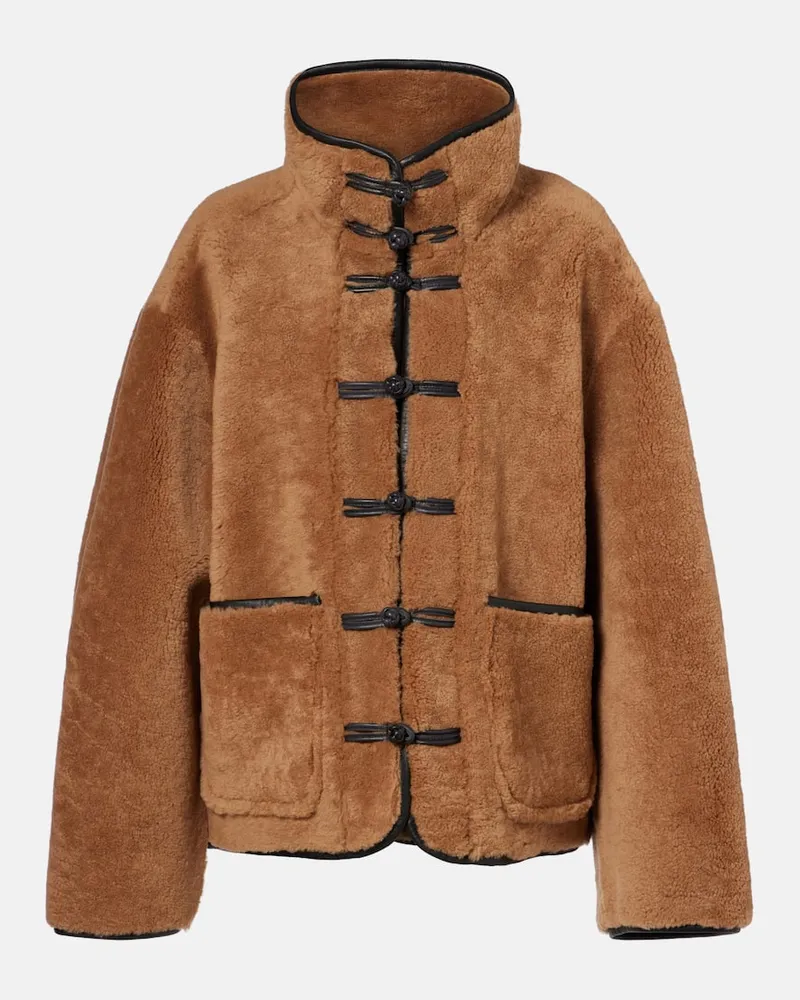 Róhe Róhe Jacke aus Shearling mit Leder Braun