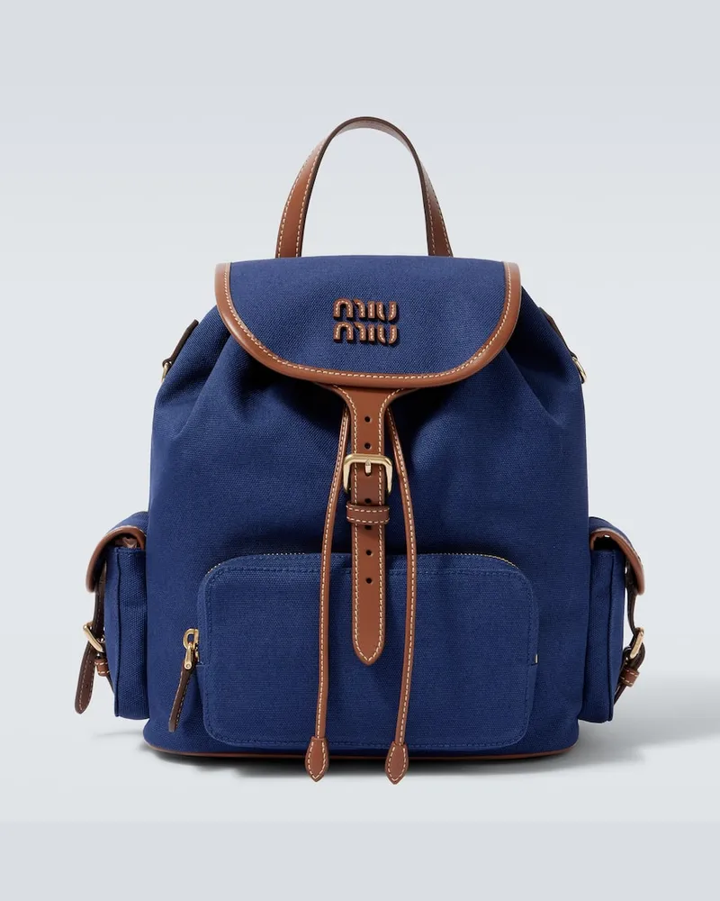 Miu Miu Rucksack aus Canvas mit Leder Blau