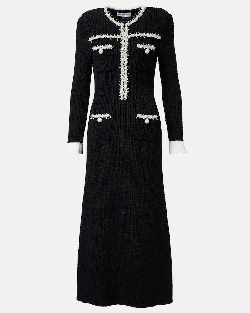 Self-Portrait Verziertes Midikleid aus Strick Schwarz