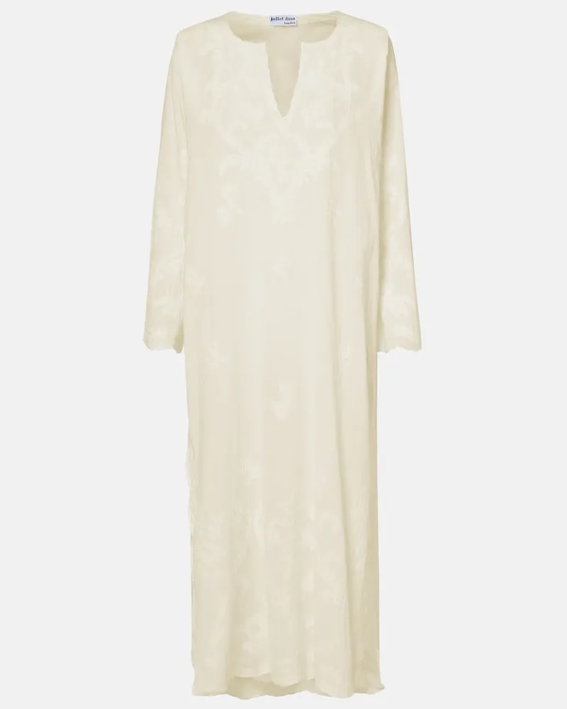 Juliet Dunn Bestickter Kaftan aus Baumwolle Weiß