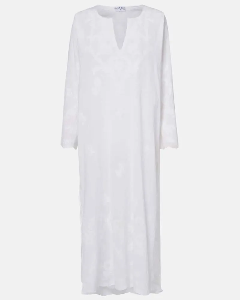 Juliet Dunn Bestickter Kaftan aus Baumwolle Weiß