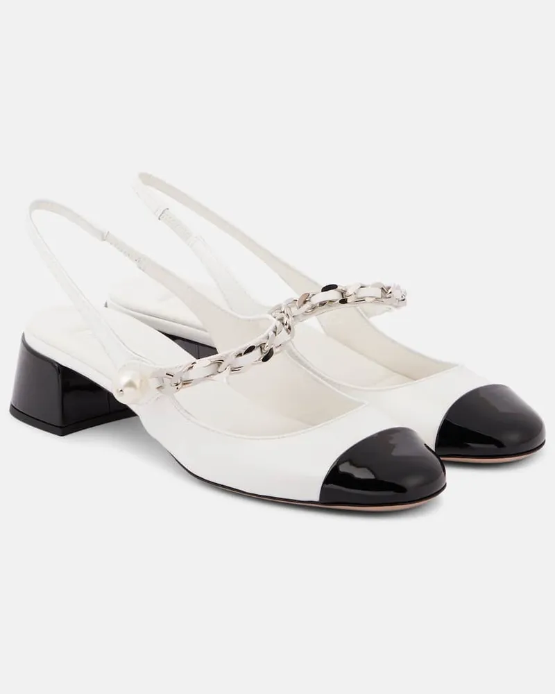 Miu Miu Verzierte Slingback-Pumps aus Leder Weiã