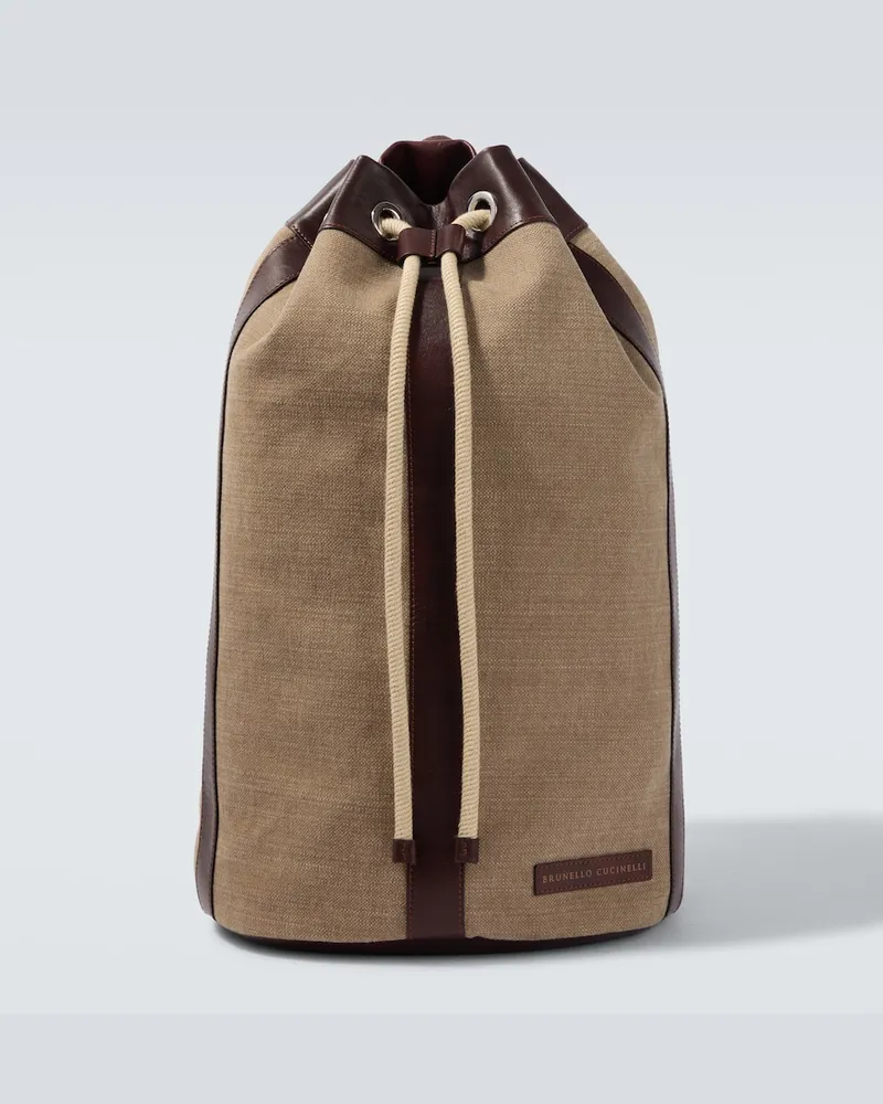 Brunello Cucinelli Rucksack aus Canvas mit Leder Braun