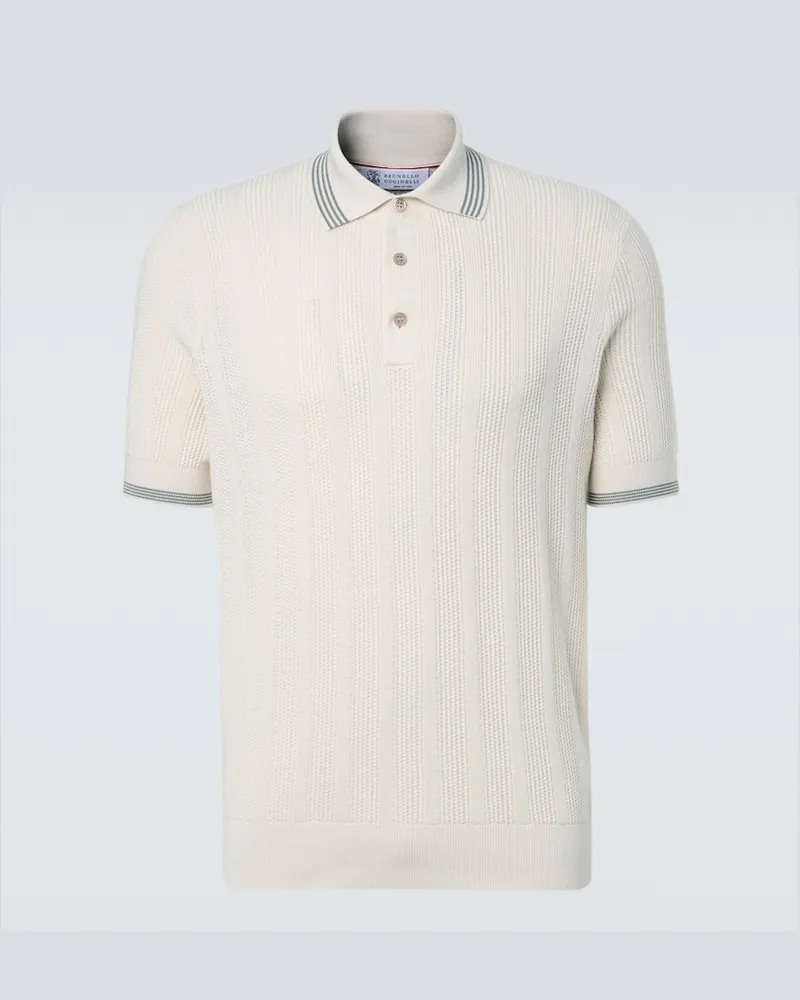 Brunello Cucinelli Polohemd aus Rippstrick Weiß