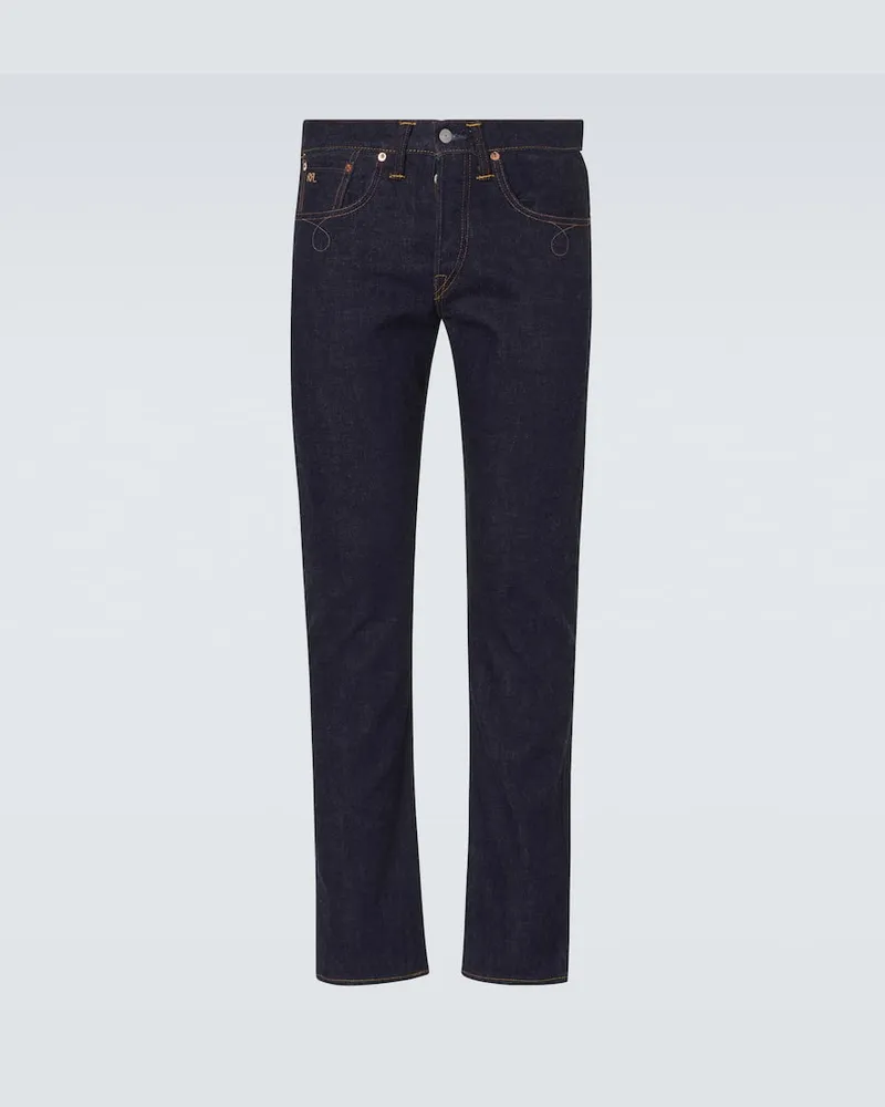 RRL Bestickte Slim Jeans Blau