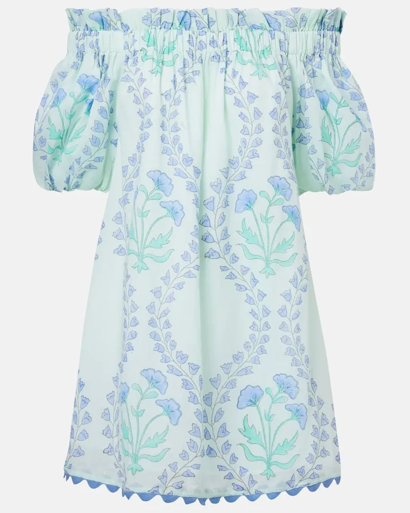 Juliet Dunn Off-Shoulder-Minikleid aus Baumwolle Blau
