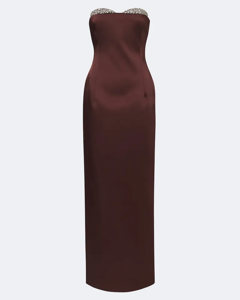 The New Arrivals Ilkyaz Ozel Verzierte Bustier-Robe aus Satin Braun