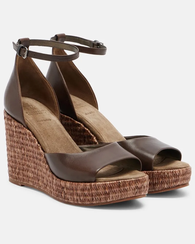 Brunello Cucinelli Espadrille-Wedges Monili aus Leder Braun