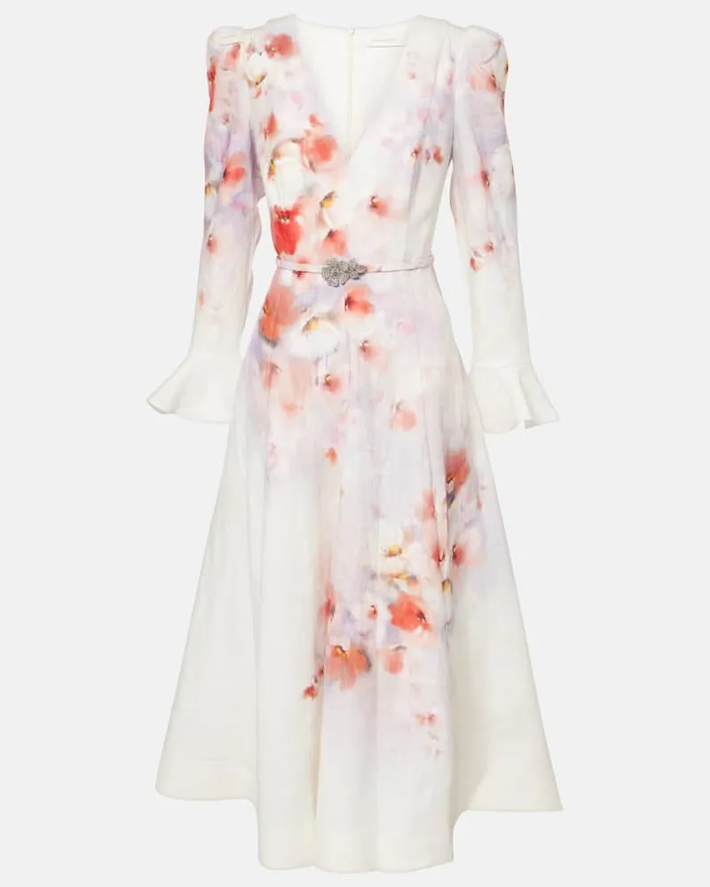 Zimmermann Midikleid Crush aus Leinen mit Kristallen Rot